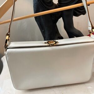 Vintage Salvatore Ferragamo White Leather Hobo bag with Gold Hardware